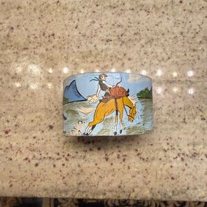 Custom Hand-Painted Western Rodeo Cuff Bracelet in Sky Blue and Mustard